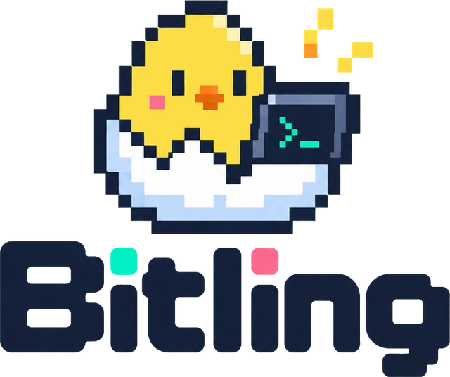 Bitling logo: a pixel-art chick hatching from an egg next to a small terminal